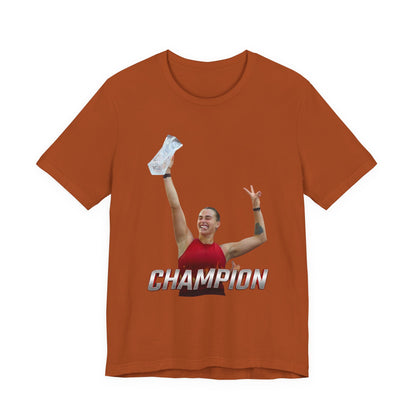 Aryna Sabalenka Champion Victory T-Shirt — Athlete Holding Trophy Tee