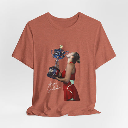 Tennis Champion Sabalenka — Woman Kissing Trophy Graphic T-Shirt