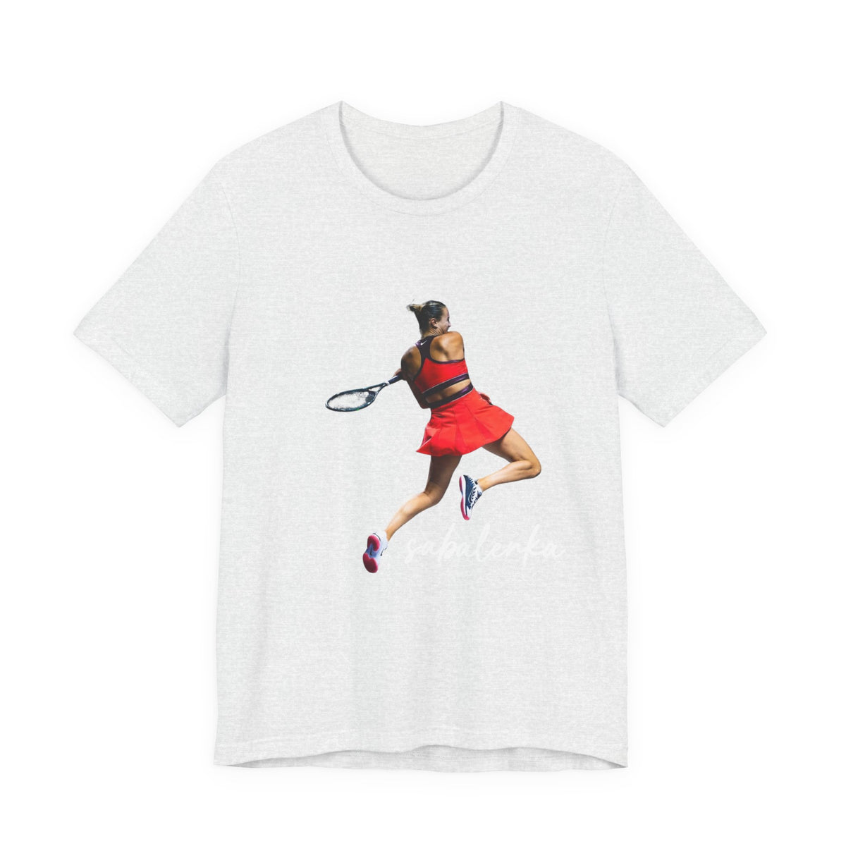 Tennis Player Sabalenka Graphic Tee — Women’s Red Dress Tennis Apparel