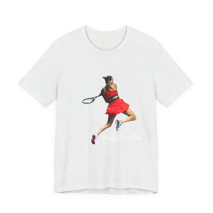 Tennis Player Sabalenka Graphic Tee — Women’s Red Dress Tennis Apparel