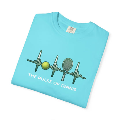 Tennis Heartbeat T‑Shirt — Tennis Ball & Racket ECG Design