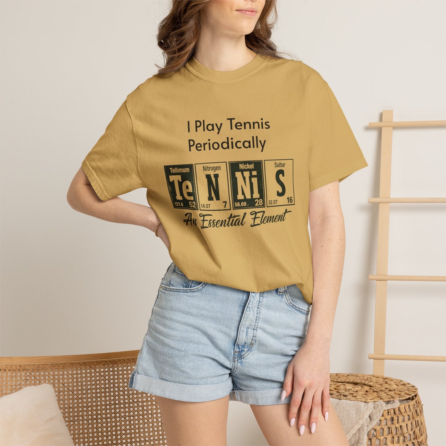 Tennis Periodically T‑Shirt — “An Essential Element” Chemistry Tennis Tee