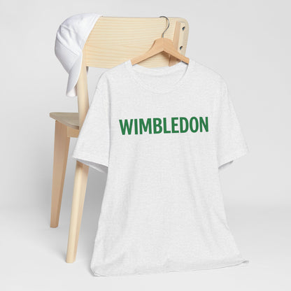 Wimbledon Classic Logo Tee — Green Text Tennis T‑Shirt