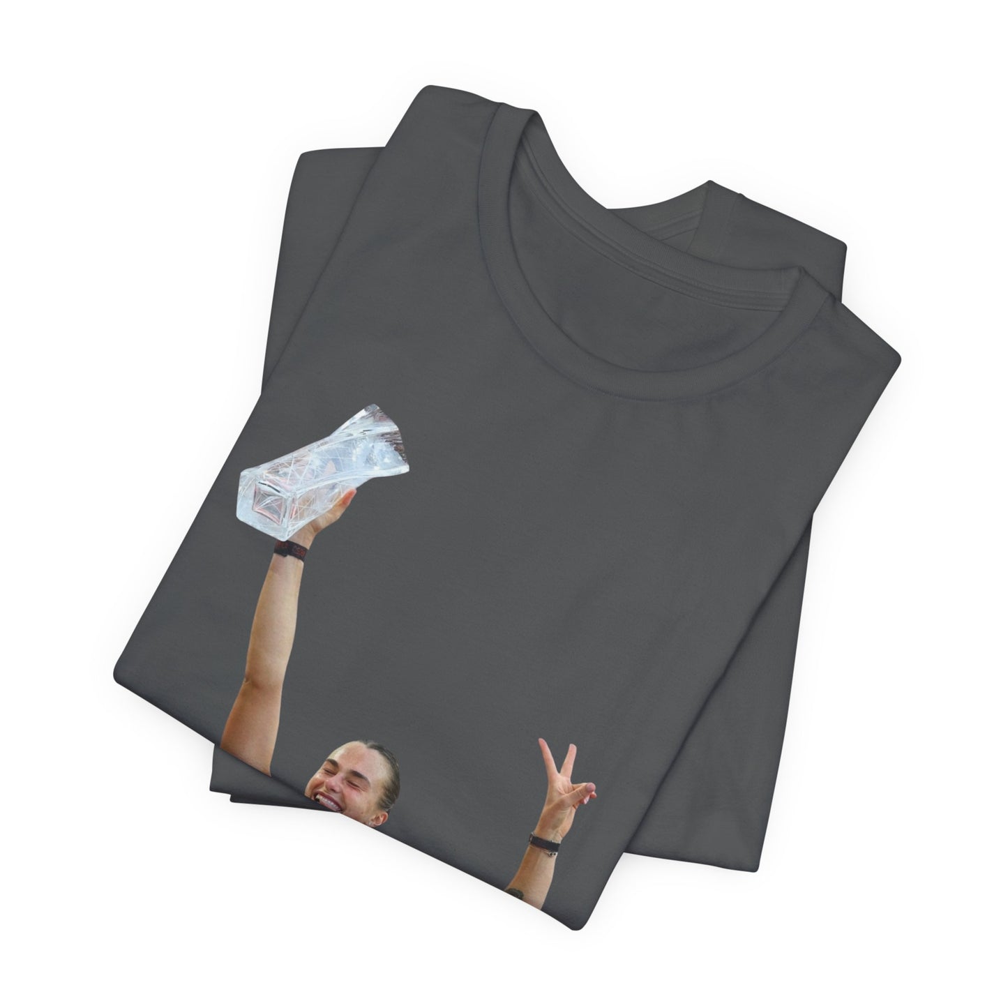 Aryna Sabalenka Champion Victory T-Shirt — Athlete Holding Trophy Tee