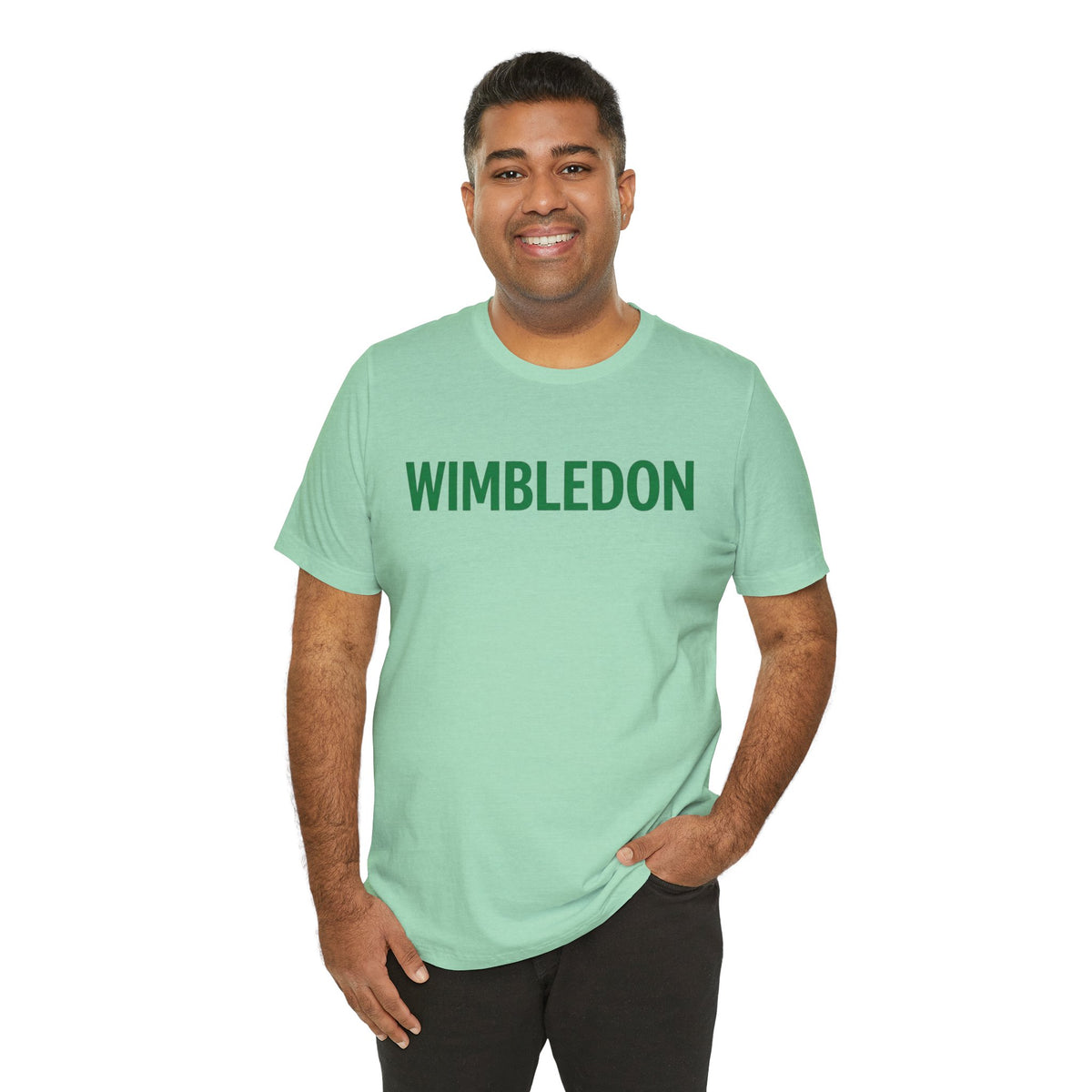 Wimbledon Classic Logo Tee — Green Text Tennis T‑Shirt