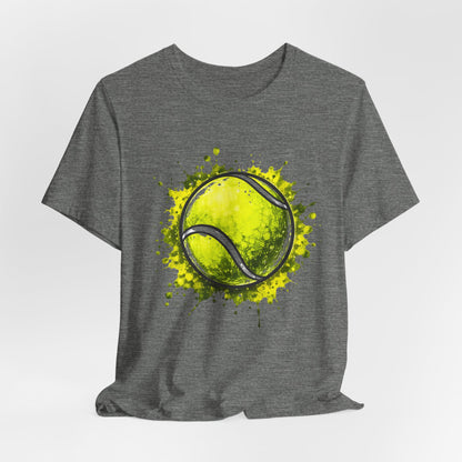 Tennis Tee — Watercolor Ball & Cartoon Player Short Sleeve Shirt