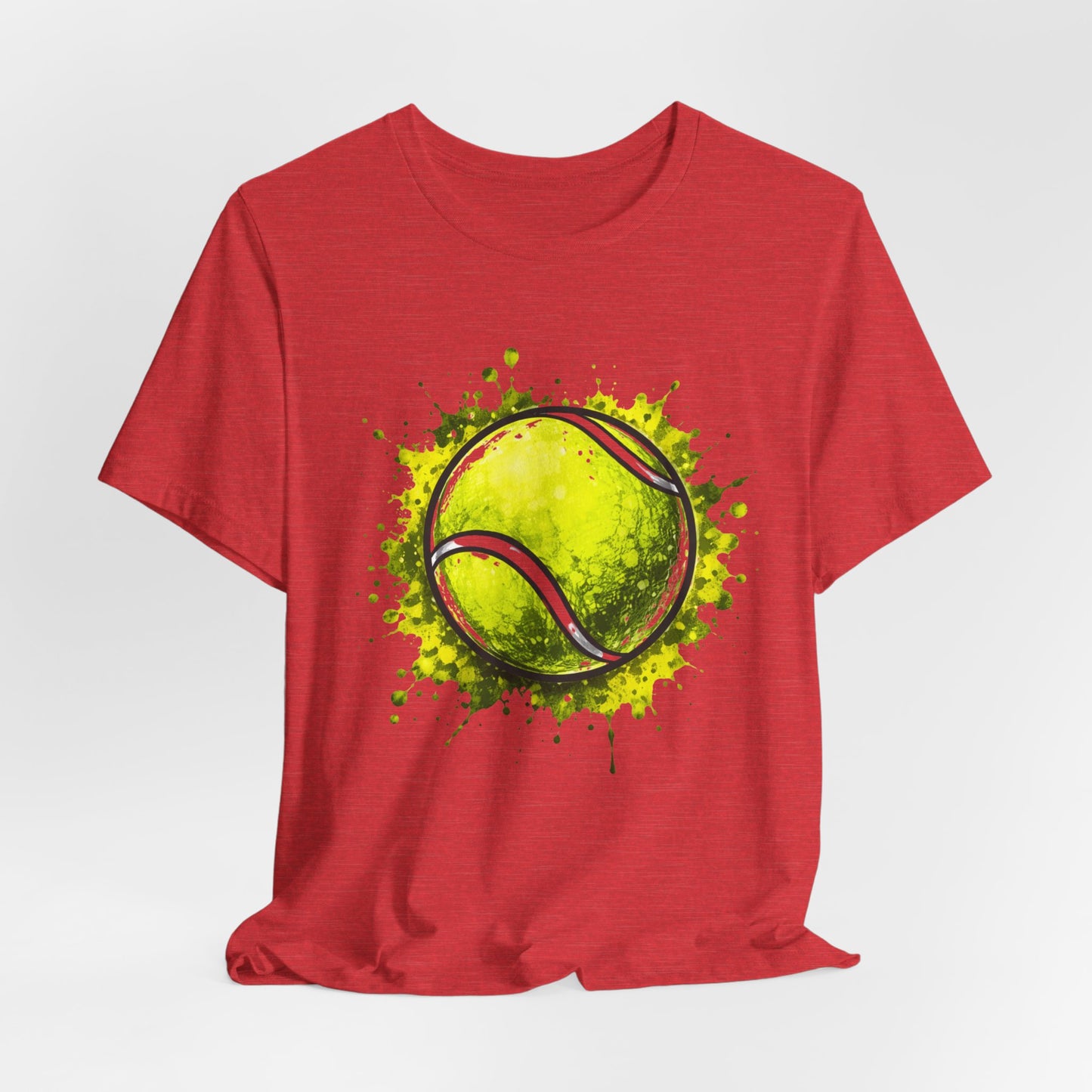 Tennis Tee — Watercolor Ball & Cartoon Player Short Sleeve Shirt