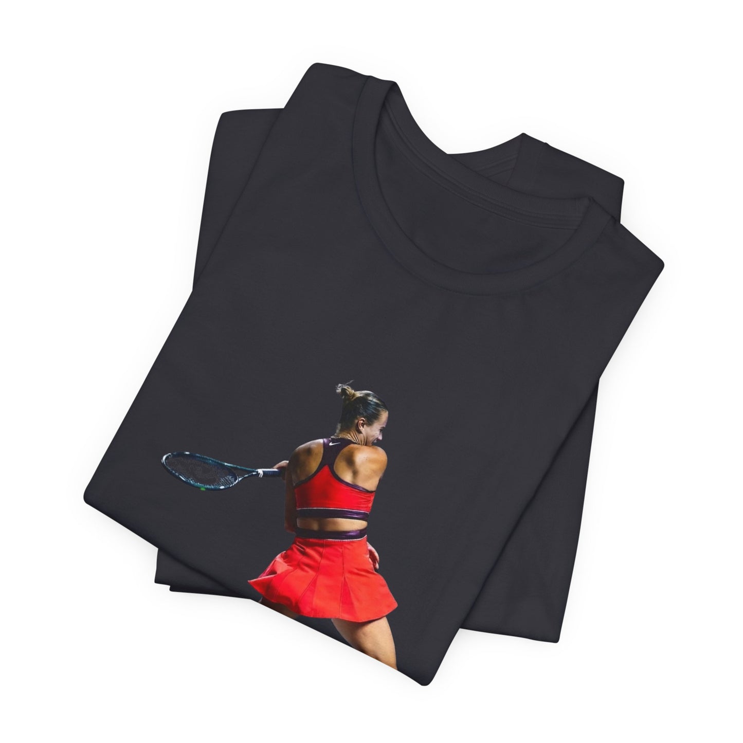 Tennis Player Sabalenka Graphic Tee — Women’s Red Dress Tennis Apparel