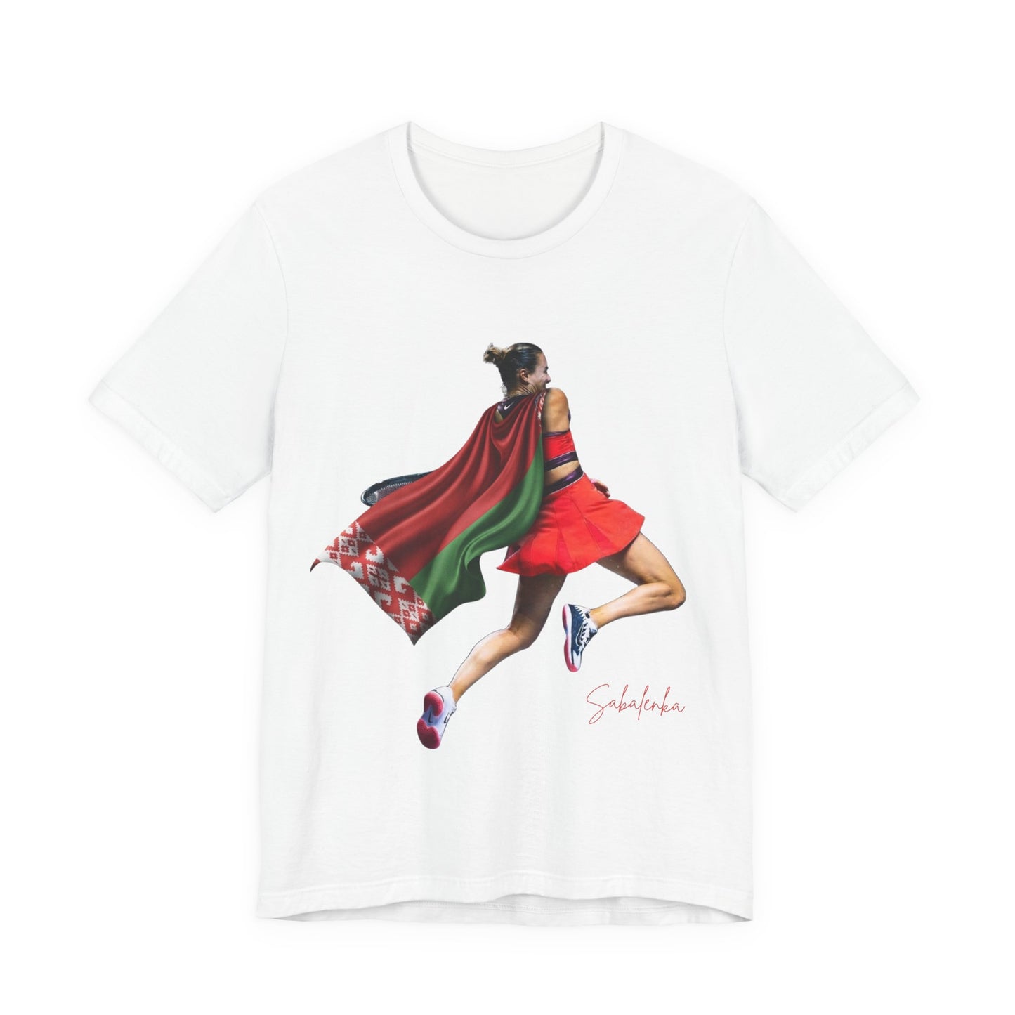 Runner Superhero Sabalenka T‑Shirt — Empowering Female Athlete Tee with Cape Graphic