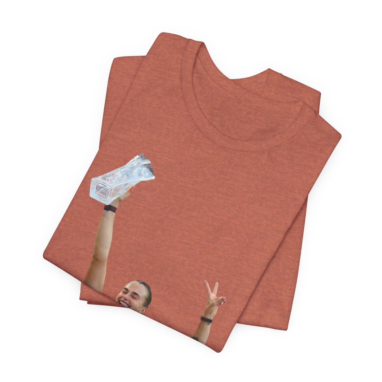 Aryna Sabalenka Champion Victory T-Shirt — Athlete Holding Trophy Tee