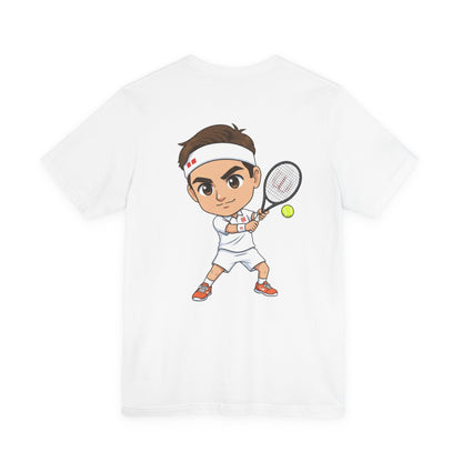 Tennis Tee — Watercolor Ball & Cartoon Player Short Sleeve Shirt