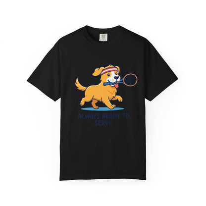 T-Shirt — "Always Ready to Serve" Golden Retriever Tennis Dog Graphic