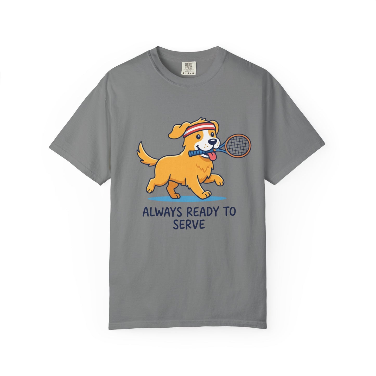 T-Shirt — "Always Ready to Serve" Golden Retriever Tennis Dog Graphic