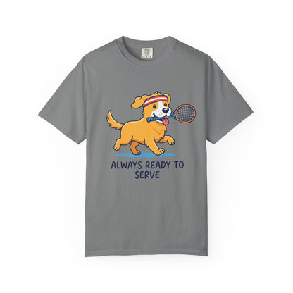 T-Shirt — "Always Ready to Serve" Golden Retriever Tennis Dog Graphic