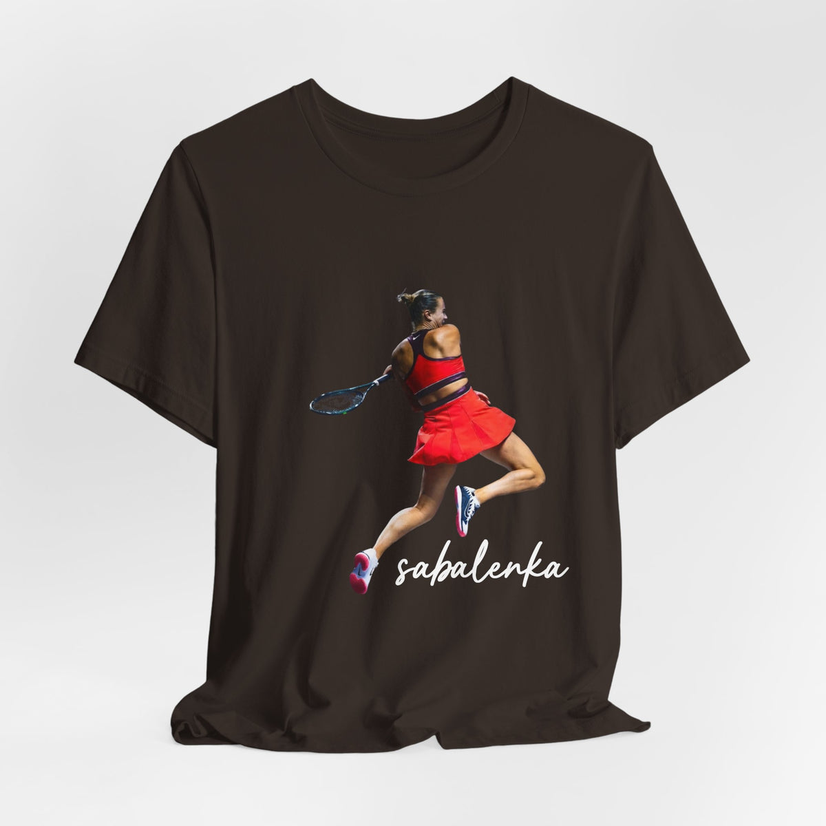 Tennis Player Sabalenka Graphic Tee — Women’s Red Dress Tennis Apparel