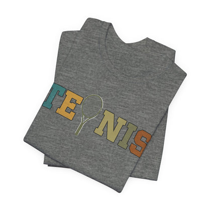 Tennis Retro Graphic Tee — Vintage Racket Lettering Shirt