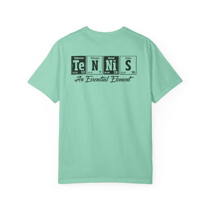 Tennis Graphic T-Shirt — 'Tennis: An Essential Element' Vintage Player Collage
