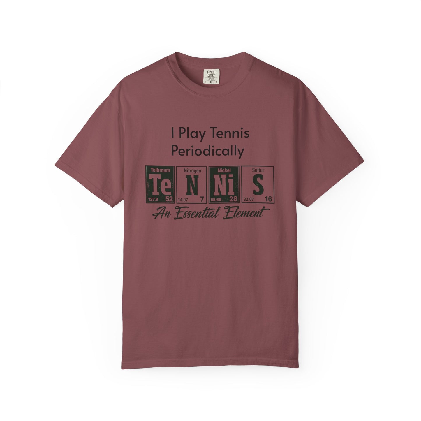 Tennis Periodically T‑Shirt — “An Essential Element” Chemistry Tennis Tee