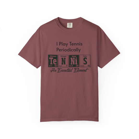 Tennis Periodically T‑Shirt — “An Essential Element” Chemistry Tennis Tee