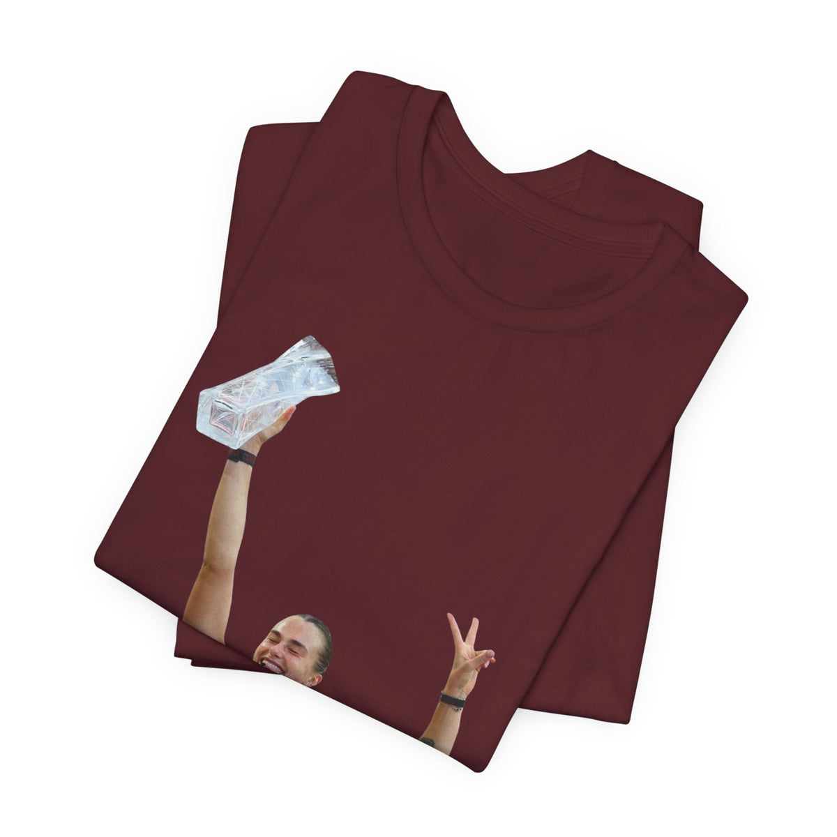 Aryna Sabalenka Champion Victory T-Shirt — Athlete Holding Trophy Tee