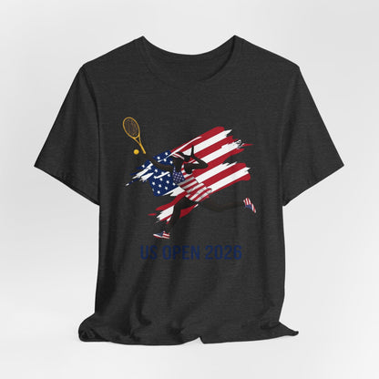 US Open 2026 Tennis T‑Shirt — American Flag Tennis Player Graphic Tee