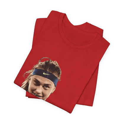 Tennis Player Sabalenka Graphic Tee — Pointing Victory Photo T‑Shirt