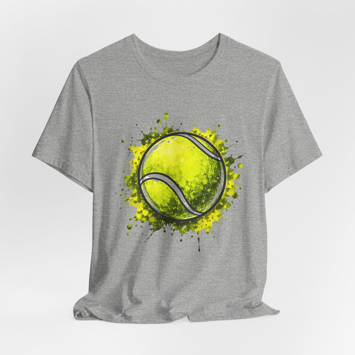 Tennis Tee — Watercolor Ball & Cartoon Player Short Sleeve Shirt