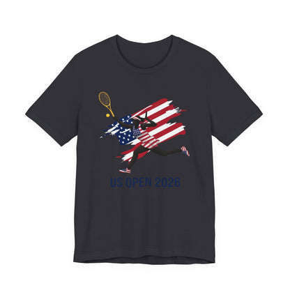 US Open 2026 Tennis T‑Shirt — American Flag Tennis Player Graphic Tee