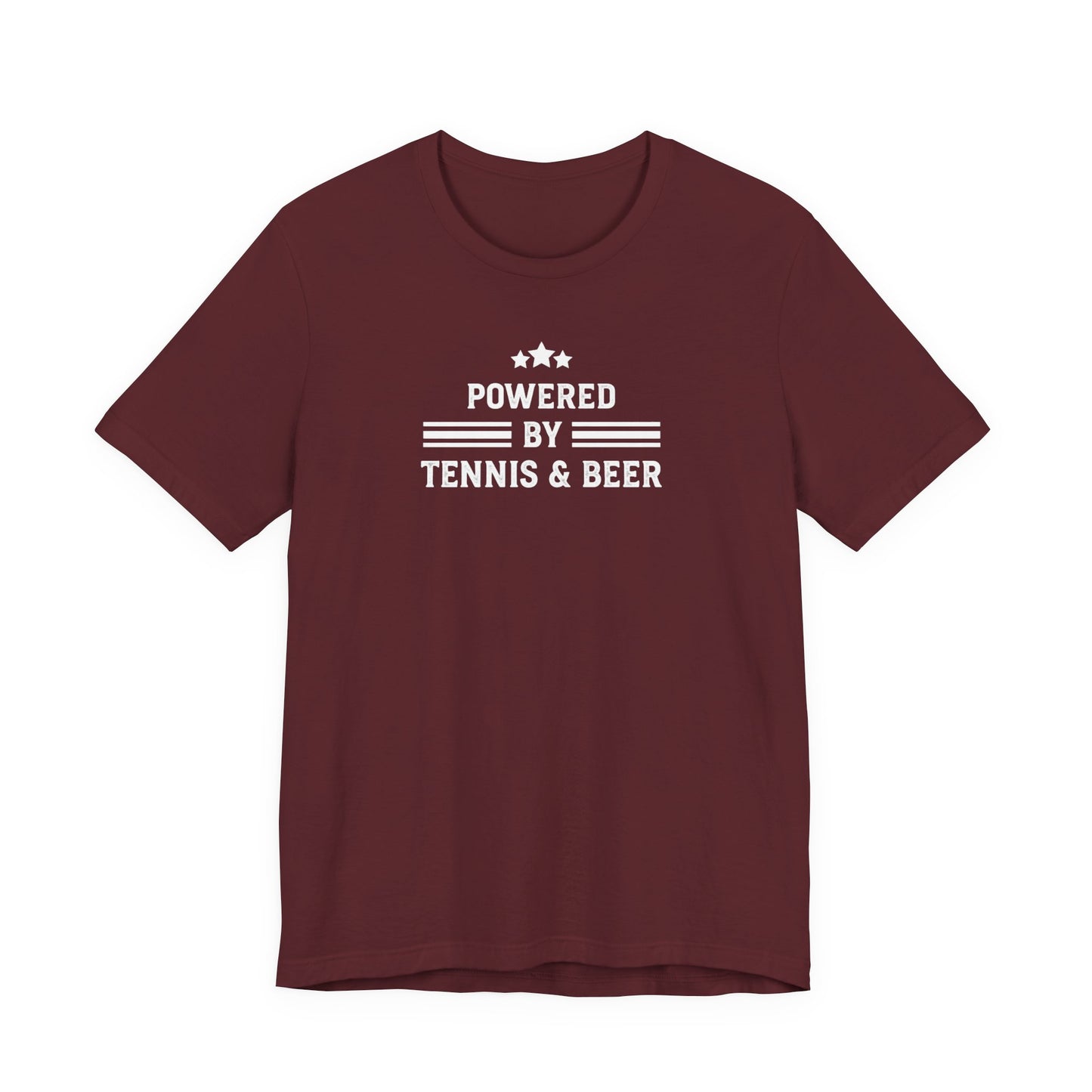 T-Shirt — "Powered by Tennis & Beer" Graphic Tee