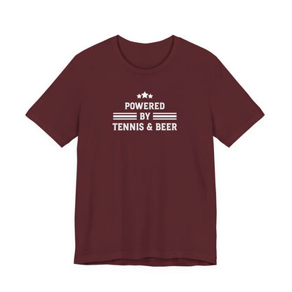 T-Shirt — "Powered by Tennis & Beer" Graphic Tee