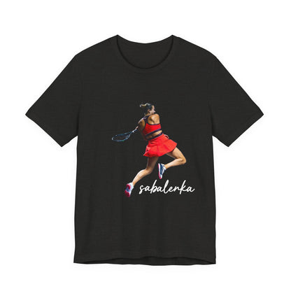 Tennis Player Sabalenka Graphic Tee — Women’s Red Dress Tennis Apparel
