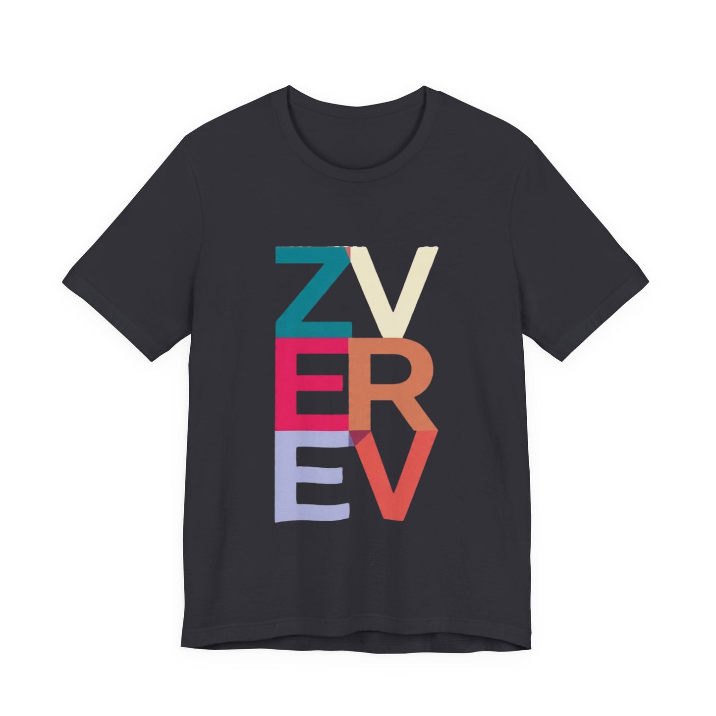 Retro Colorblock 'ZVEREV' Graphic Tee — Modern Minimalist Lettering Shirt