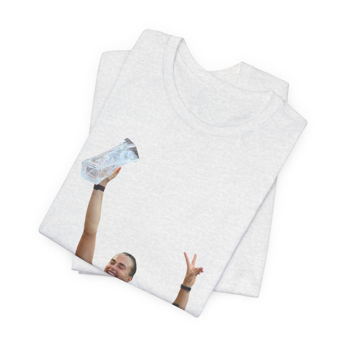 Aryna Sabalenka Champion Victory T-Shirt — Athlete Holding Trophy Tee