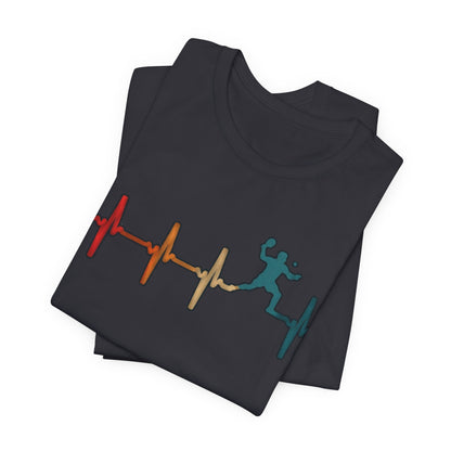 Heartbeat Tennis T‑Shirt — Colorful Surf Pulse Graphic Tee