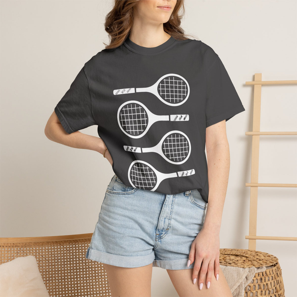 Tennis Rackets Graphic T-Shirt — Vintage-Inspired Garment-Dyed Tee