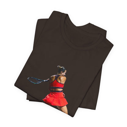 Tennis Player Sabalenka Graphic Tee — Women’s Red Dress Tennis Apparel