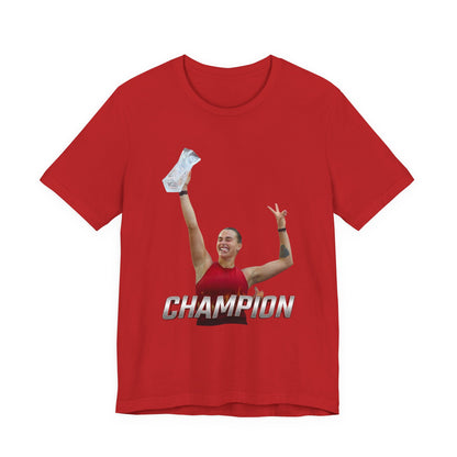 Aryna Sabalenka Champion Victory T-Shirt — Athlete Holding Trophy Tee