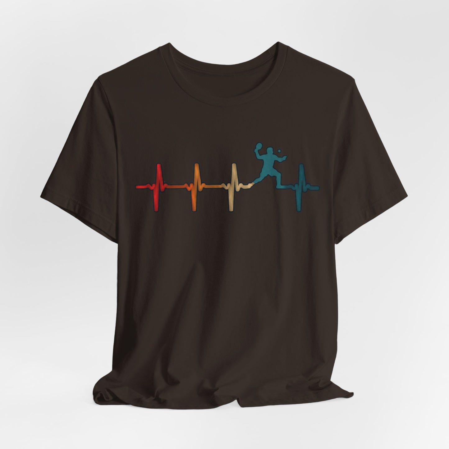 Heartbeat Tennis T‑Shirt — Colorful Surf Pulse Graphic Tee