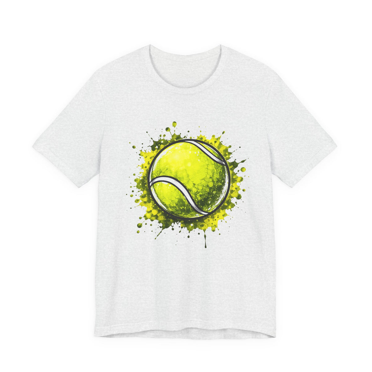Tennis Tee — Watercolor Ball & Cartoon Player Short Sleeve Shirt
