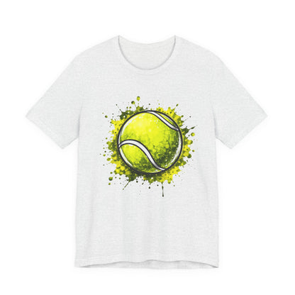 Tennis Tee — Watercolor Ball & Cartoon Player Short Sleeve Shirt
