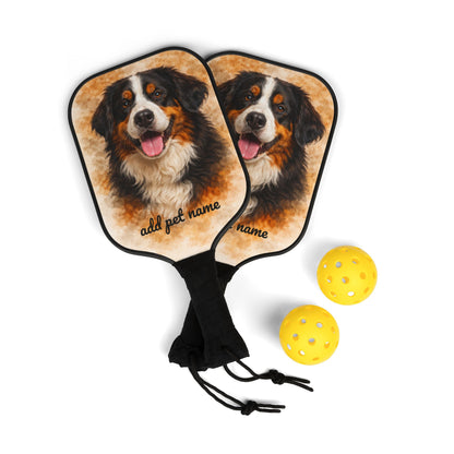 Personalized Dog Pickleball Paddle Set — Custom Pet Name Bernese Design