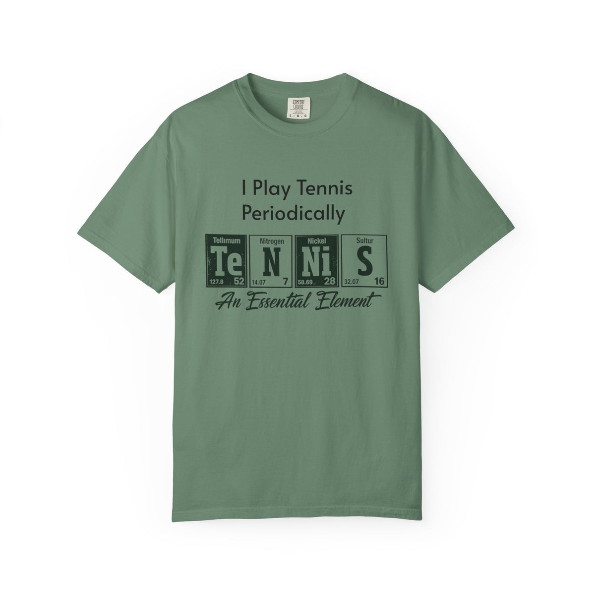 Tennis Periodically T‑Shirt — “An Essential Element” Chemistry Tennis Tee