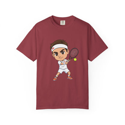 Federer Cartoon Tennis T-Shirt — Retro Athlete Graphic Tee
