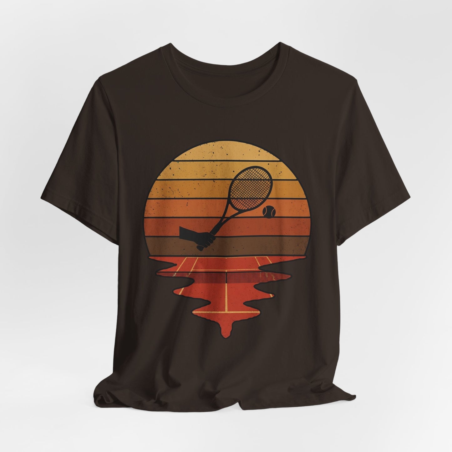 Retro Tennis Sunset Tee — Vintage Racket & Ball Graphic T‑Shirt