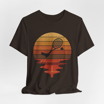 Retro Tennis Sunset Tee — Vintage Racket & Ball Graphic T‑Shirt