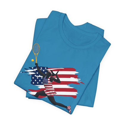 US Open 2026 Tennis T‑Shirt — American Flag Tennis Player Graphic Tee
