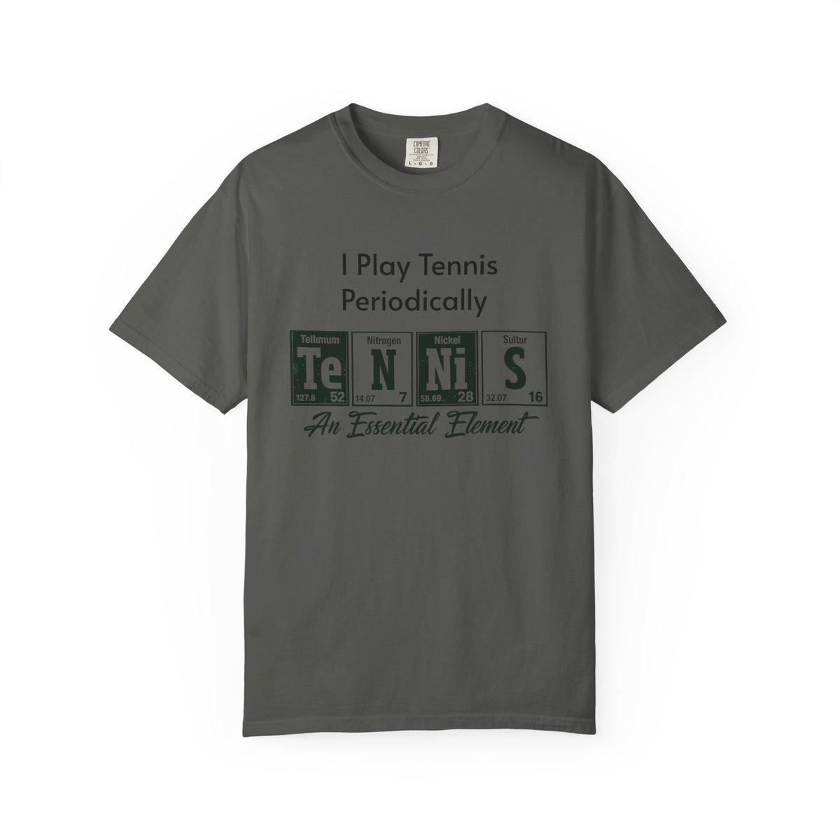 Tennis Periodically T‑Shirt — “An Essential Element” Chemistry Tennis Tee