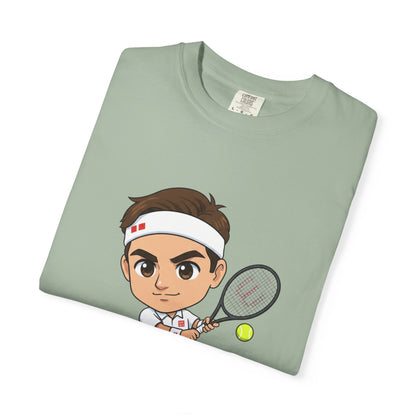 Federer Cartoon Tennis T-Shirt — Retro Athlete Graphic Tee