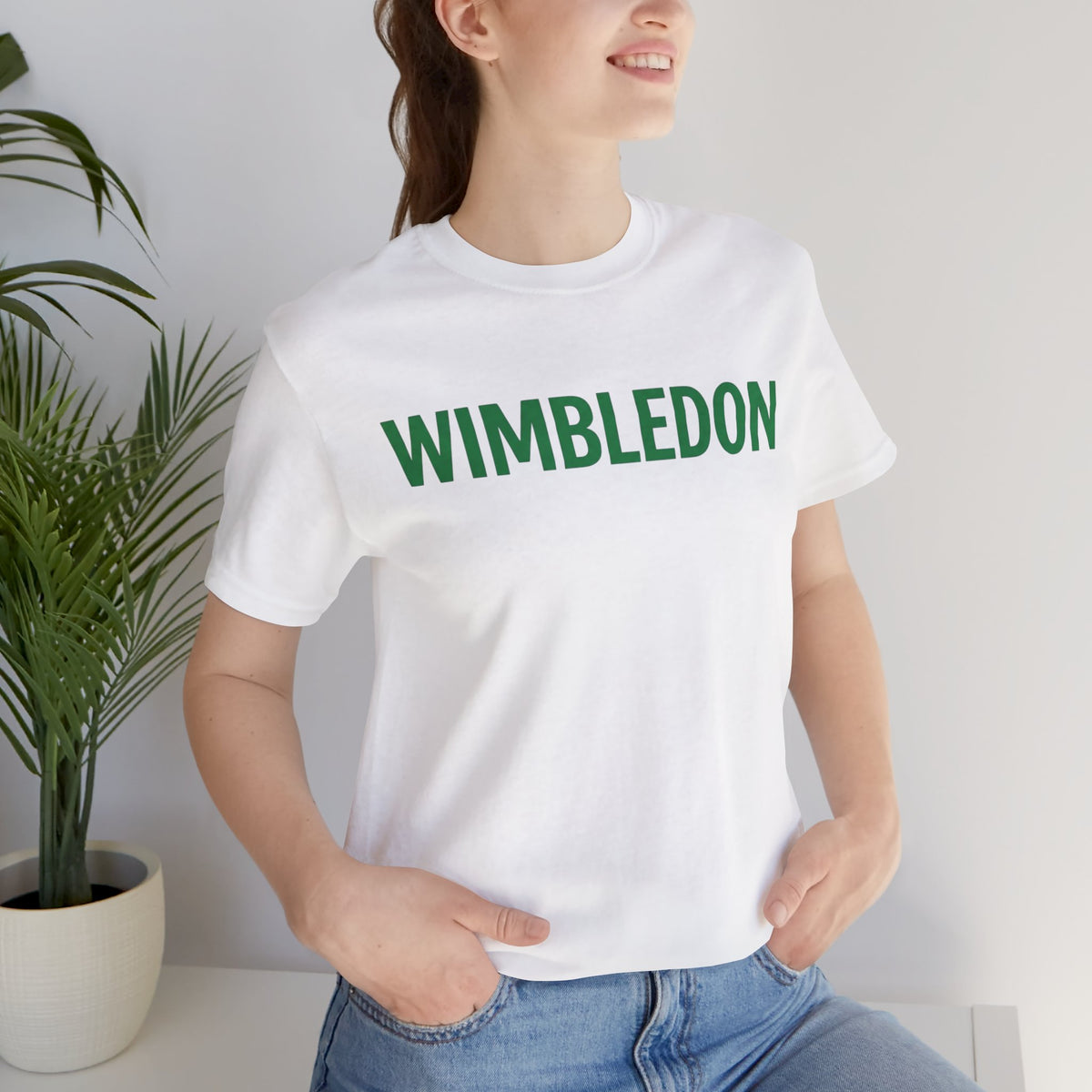 Wimbledon Classic Logo Tee — Green Text Tennis T‑Shirt