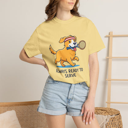 T-Shirt — "Always Ready to Serve" Golden Retriever Tennis Dog Graphic